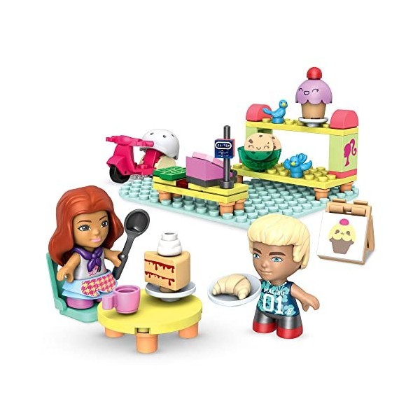 Mega Stationers Construx Barbie Coffret Boulangerie avec 2 Mini-Figurines, Jeu de Briques de Construction, 76 pièces, pour En