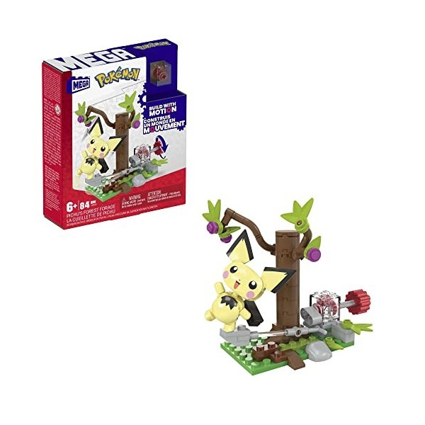 MEGA Pokémon Coffret Construction La Cueillette De Pichu avec 1 Figurine Articulée Pichu, Personnage en Mouvement, 84 Pièces,