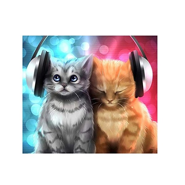 Yingxin34 Puzzle 5000 Pièces Puzzle en Bois DIY Deux Chats écoutant de la Musique Jeu DIntelligence De lart De La Décoratio