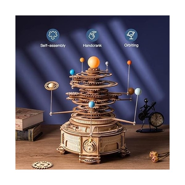 KaAfaL Modèle de puzzle en bois 3D du système solaire for adultes Ensemble de pièces de jouets Puzzle mécanique Planètes orbi