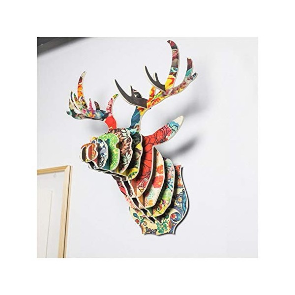 JHWSX Puzzle 3D de Bois de Cerf Tête, Construisez Votre Propre Puzzle en Bois Bricolage Art Papier Renne Modèle Home Office A