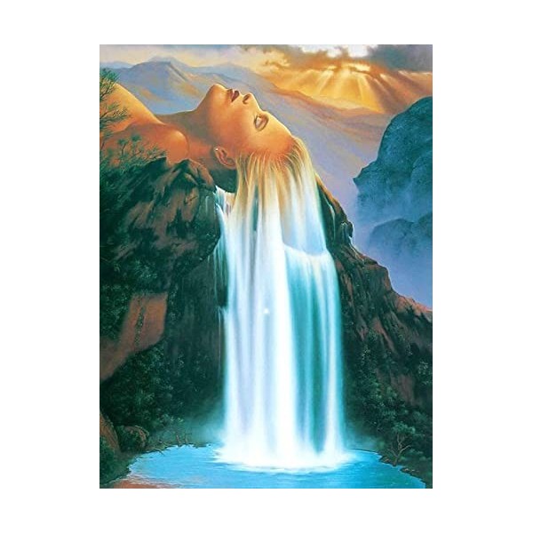 Puzzle en Bois Waterfall girl,5000 3D Puzzle Coloré Jeu DIntelligence De lart De La Décoration Moderne Jeu Cadeau Unique.