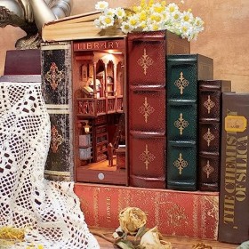 Dolphin Island Bibliothèque miniature à faire soi-même pour adultes - Puzzle 3D en bois - Serre-livres - Étagère de bibliothè