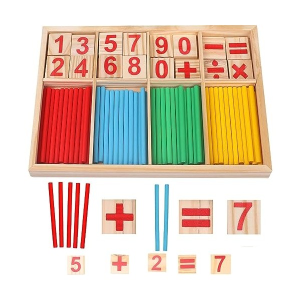 LOVEXIU Jouet Montessori 3 Ans,Cadeau Montessori Bâtons,Jeu Numérique Bâtons avec Blocs et Bâtons Comptage,Enfant Jeux Mathém