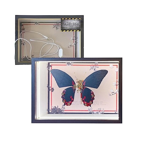 JOENI Papilio Rumanzovia Décoration papillon en métal 3D DIY Kit de modèle de papillon mécanique avec cadre rechargeable, puz