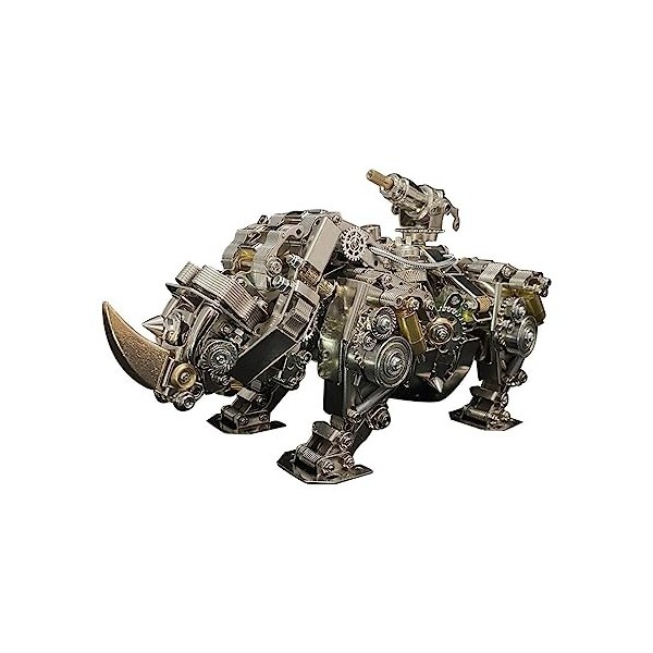 Modèle de rhinocéros mécanique 3D, avec lumières colorées, puzzle en métal à monter soi-même, contient des assemblages cachés