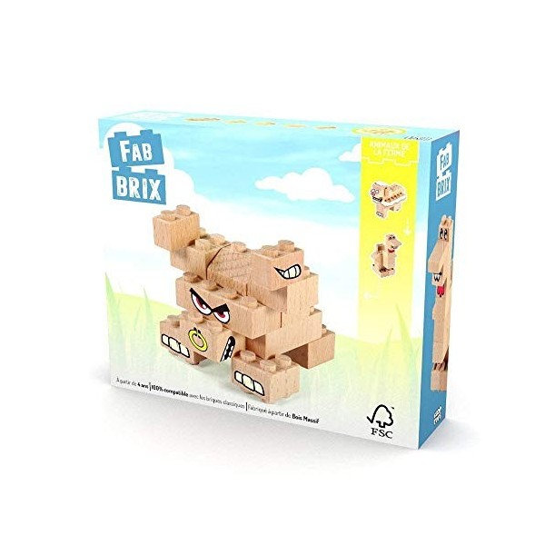 FABBRIX - Jeu construction en bois - Animaux de la ferme 16 pièces - JD1802