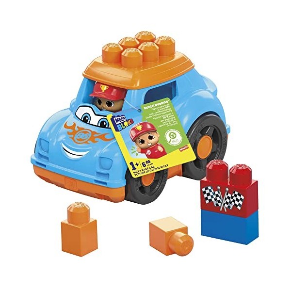 Mega Bloks Voiture De Course Ricky Jeu De Construction Avec 4 Grands Blocs De Construction, Jouet Enfant, De 1 À 4 Ans, HKN41