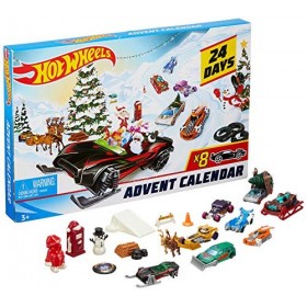 Hot Wheels Calendrier de lavent, contient 24 surprises, 8 petites voitures et 16 accessoires, pour enfants dès 3 ans, FYN46