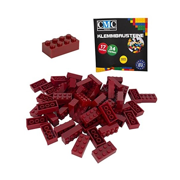 Lot de 50 blocs de construction 2 x 4 picots compatibles 34 couleurs au choix 852 - rouge foncé 
