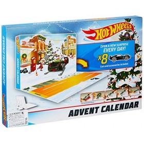 Hot Wheels Calendrier de lavent, contient 24 surprises, 8 petites voitures et 16 accessoires, pour enfants dès 3 ans, FYN46