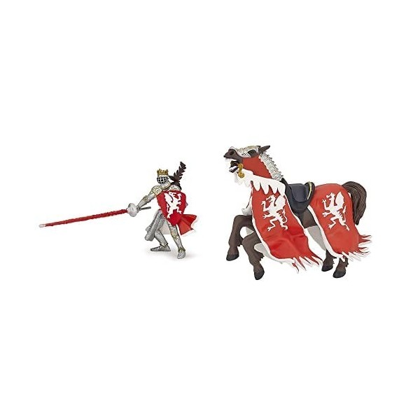 Papo-Lot de 2 Figurines - Collection Médieval - Fantastique - Roi au Dragon Rouge + Cheval du Roi au Dragon Rouge