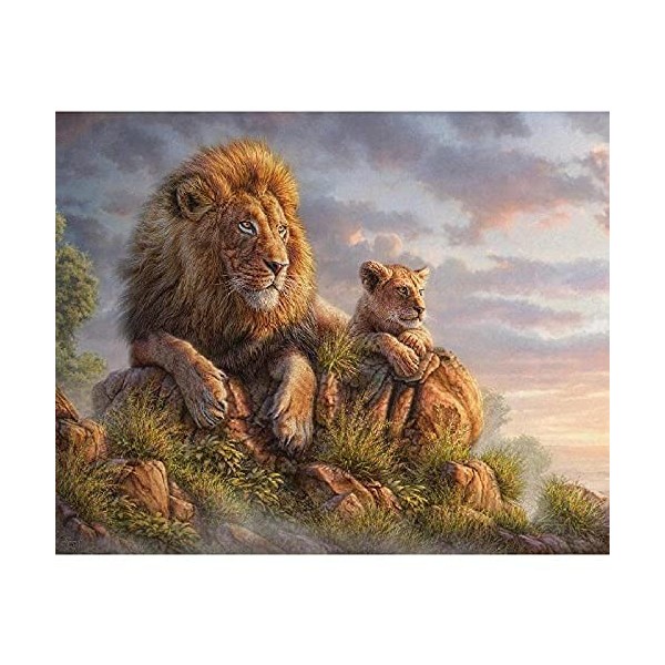 Puzzle Adulte 5000 Pièces Puzzle 3D Lion parent-enfant de Campagne Jouets Cadeaux éducatifs Pour les Vacances Pour la Famille