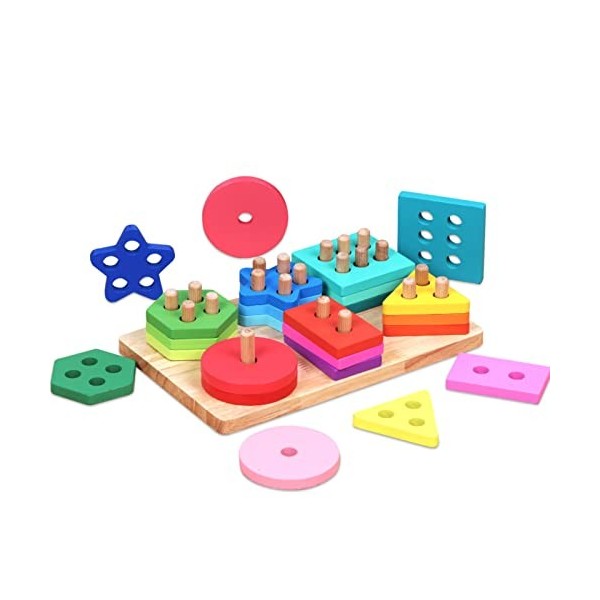 AOUVT Jouets Montessori pour Les Tout-Petits de 1 2 3 Ans, Jouets de Blocs de Construction de Reconnaissance des Couleurs et 