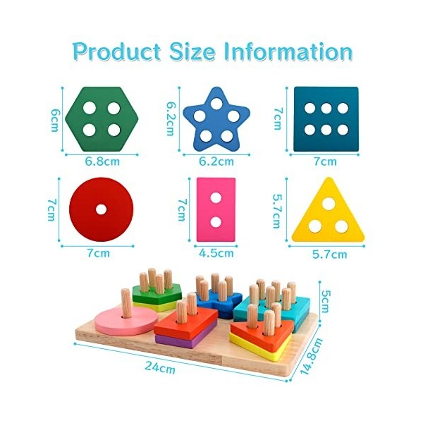 AOUVT Jouets Montessori pour Les Tout-Petits de 1 2 3 Ans, Jouets de Blocs de Construction de Reconnaissance des Couleurs et 