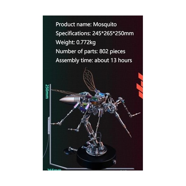 Modèle de puzzle 3D en métal à vapeur, 802 Kit de moustiques 3D, insecte mécanique en métal, bricolage, artisanat, pièces col