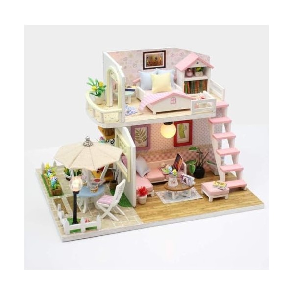 LEONYS Maison de poupée Miniature, kit de Mini Maison à Monter soi-même avec lumières LED et Maison modèle assemblée en Cadea