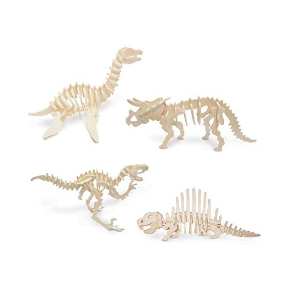 Quay- Kit de Construction en Bois 3 Dinosaures FSC, J403, Marron