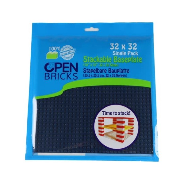 OPEN BRICKS Plaque de Construction, 32 x 32 25,5 x 25,5 cm , Bleu Profond, 1 pièce, Compatible avec Toutes Les Marques Leade