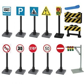 Jeu de panneaux de signalisation de rue pour panneaux de construction, blocs de construction, jouets de feux de circulation, 