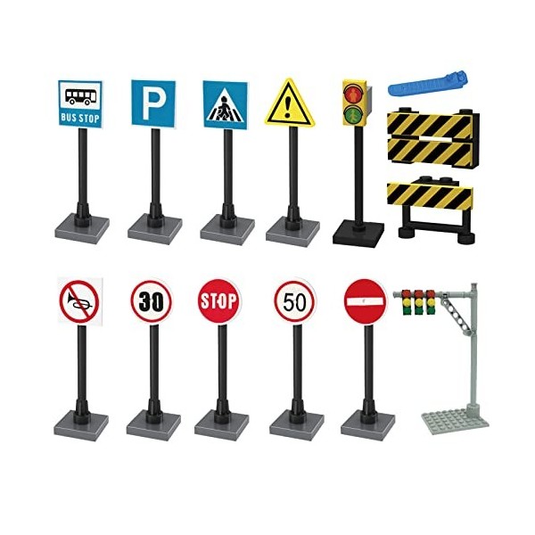 Jeu de panneaux de signalisation de rue pour panneaux de construction, blocs de construction, jouets de feux de circulation, 