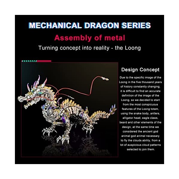 FATOX Puzzle 3D en métal - Modèle dragon mécanique - Kit de modélisation DIY en métal pour adultes et enfants - Jouet de cons