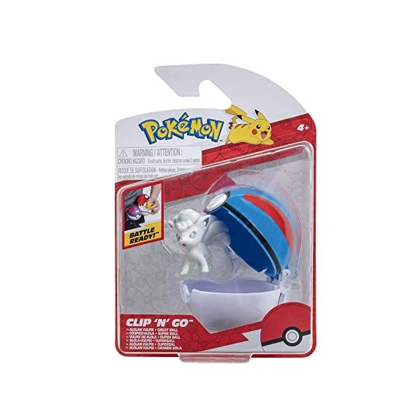 Pokémon PKW3135 – ClipnGo Poké Balls – Alola Vulpix & Super Ball, Poké Ball officiel avec figurine de 5 cm