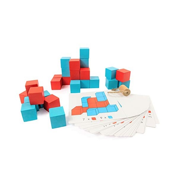 Budding Bear Jeux de Logique Enfant - 30 Cubes de Couleurs + 57 Cartes Motifs a Reproduire - Cubes en Bois 100% Naturel et Éc