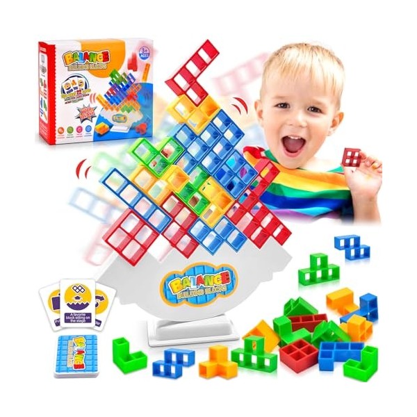 Tetra Tower Balance Toys, Blocs de Construction Tetris, Jouet Déquilibre Pour Enfant Swing Stack Déquilibre, Montessori Blo