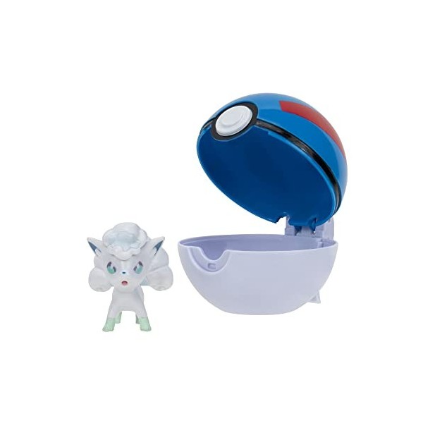 Pokémon PKW3135 – ClipnGo Poké Balls – Alola Vulpix & Super Ball, Poké Ball officiel avec figurine de 5 cm