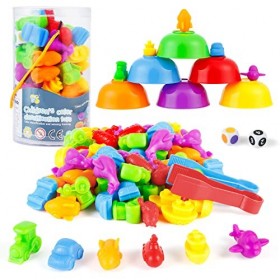 StarryTiger Jeux Montessori 2 3 4 5 Ans, 46 pièces Transport Jouet avec Tasses et Dés et Pinces, pour Comptage et Tri Jeu Edu