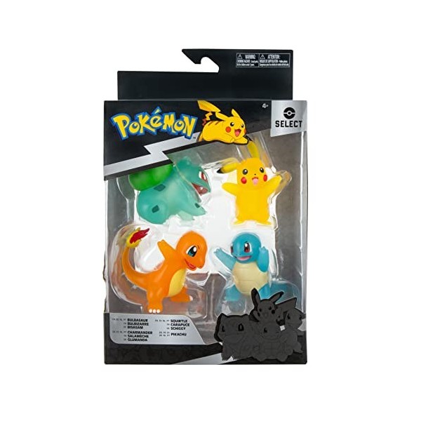 Pokemon PKW2798 Battle Lot de 4 Figurines translucides avec Pikachu, Charmander, Bulbasaur, écureuil, détails Authentiques, A