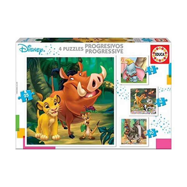 Educa - Animaux Disney. 4 Puzzles Enfant Progressifs, 12/16/20/25 pièces. Recommandé à partir de 3 Ans 18104 