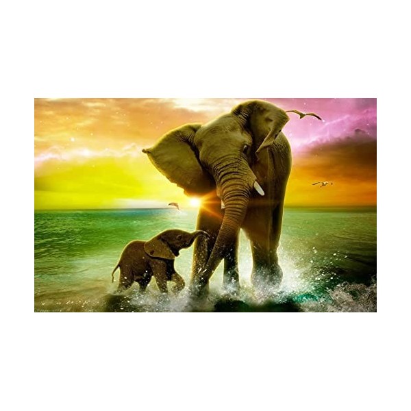 Puzzles pour Adultes 1000 PièCes Puzzles Tableau Éléphant en Bois Puzzle Hands on Game Famille DéCoration F6, 1000 pièces 