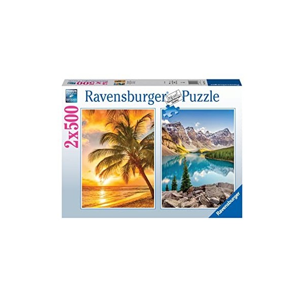 Puzzle 2x500 Pieces - Plage et Montagnes - Puzzle Adultes Ravensburger - des 10 Ans - 17267