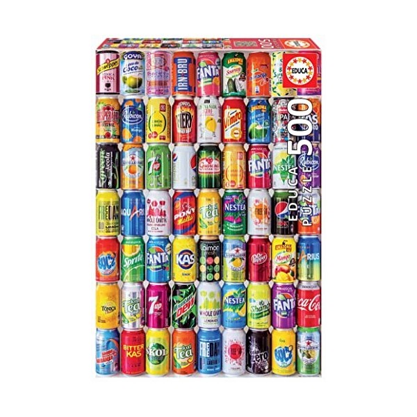 Educa - Puzzle de 500 pièces pour Enfants et Adultes, Canettes de Soda Comprend Fix Puzzle Tail pour laccrocher Une Fois la