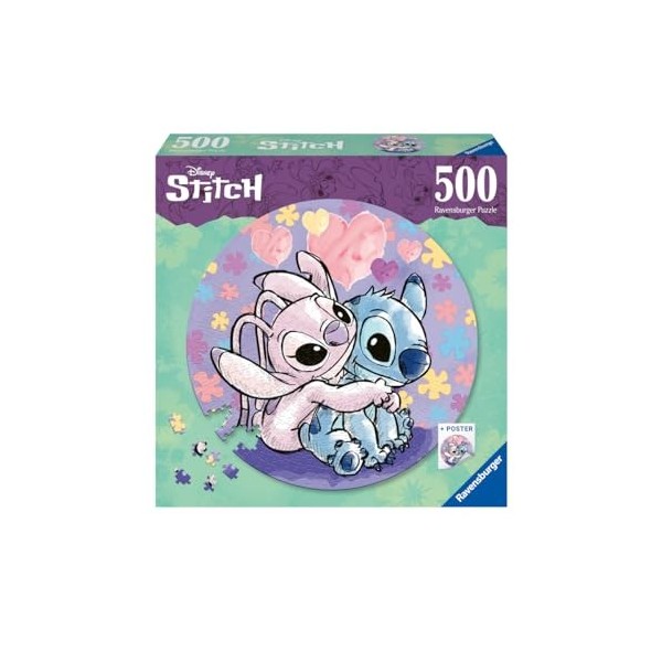 Ravensburger - Puzzle rond 500 pièces - Stitch - Adultes et enfants dès 10 ans - Puzzle de qualité supérieure - Encastrement 