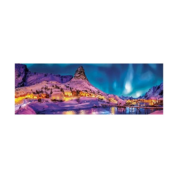 Clementoni - Couleurs de la Nuit sur les Iles Lofoten - Puzzle de 1000 Pièces - Jeu de Patience et de Réflexion - Format Pano