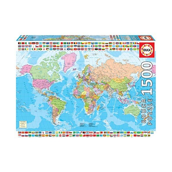 Educa - Puzzle De 1500 Pièces pour Adultes | Carte du Monde Politique. Comprend Fix Puzzle Tail pour Laccrocher Une Fois La