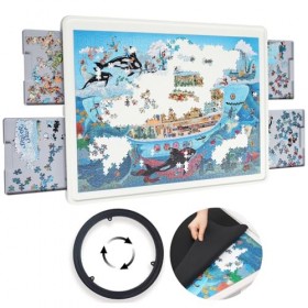 Playboda Lazy Susan Lot de 1 500 pièces de puzzle portable sans bois avec tiroirs et couvercle, table de puzzle portable pour