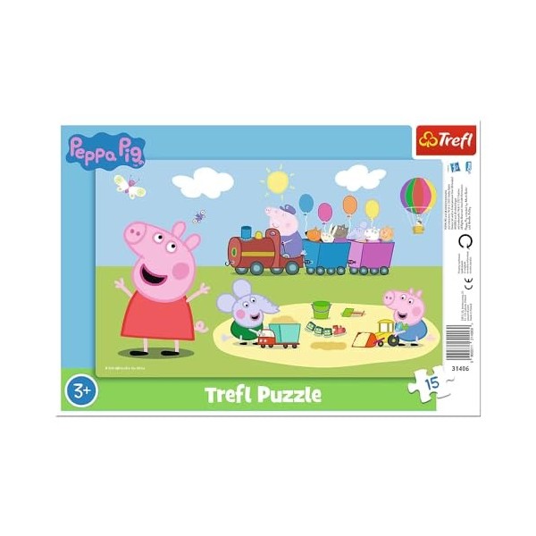 Trefl, Jolly Train-Puzzles Tout-Petits, 15 Grandes Pièces, Cadre et Plateau Rigide, avec Les Personnages de Peppa Pig, pour L