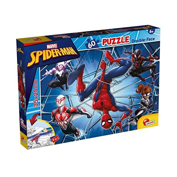 Liscianigiochi- Marvel Puzzle DF, 99634, Rompecabezas de Doble Cara M-Plus 60 Spiderman