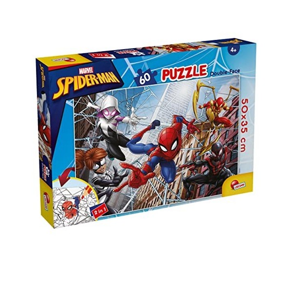 Liscianigiochi- Marvel Puzzle DF, 99634, Rompecabezas de Doble Cara M-Plus 60 Spiderman