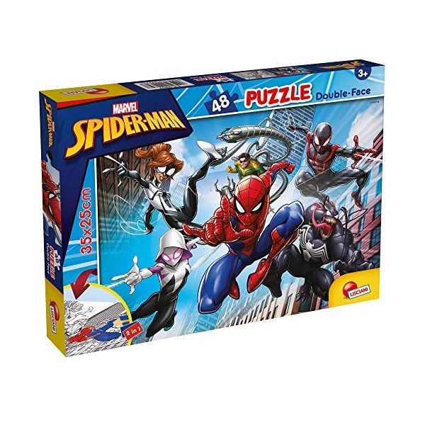 Liscianigiochi- Marvel Puzzle DF, 99634, Rompecabezas de Doble Cara M-Plus 60 Spiderman