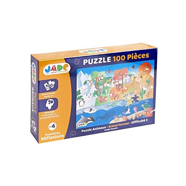 J.A.D.E - Puzzle Animaux - Jeu Educatif - Premiere Réfléxions - 053317-100 Pièces - Multicolore - Carton - Design Français - 