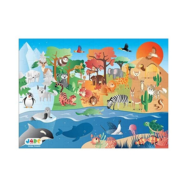 J.A.D.E - Puzzle Animaux - Jeu Educatif - Premiere Réfléxions - 053317-100 Pièces - Multicolore - Carton - Design Français - 