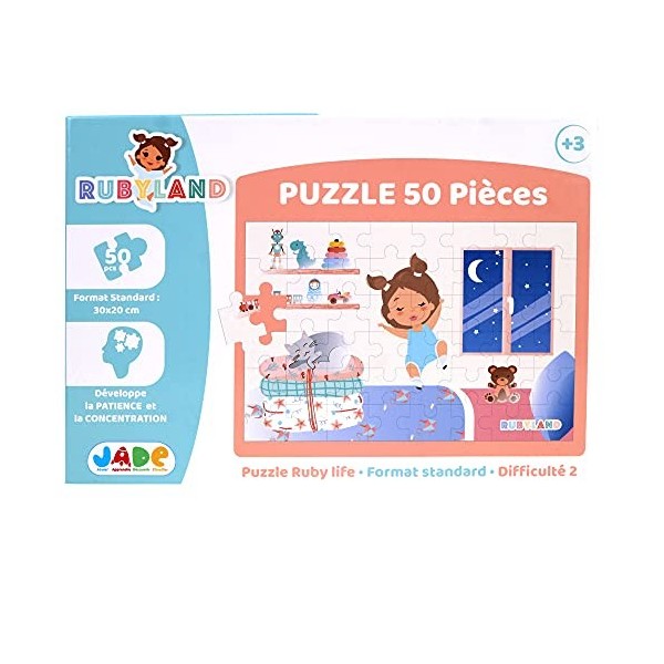J.A.D.E - Puzzle Ruby Fait Dodo - Rubyland - 222216-50 Pièces - Multicolore - Carton - Design Français - Jeu pour Enfant - Pu