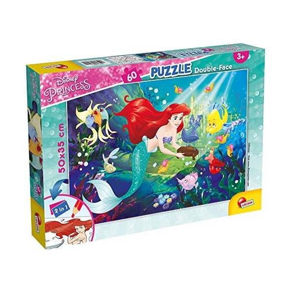 Lisciani, Puzzle pour enfants à partir de 4 ans, 60 pièces, 2 en 1 Double Face Recto / Verso avec le dos à colorier - Disney 