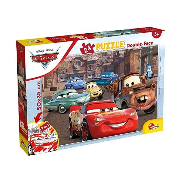 Lisciani - Puzzle Disney Cars 2 en 1 - Maxi Puzzle 50 x 35cm de 24 pièces - Double Face avec Verso à Colorier -pour Enfants d