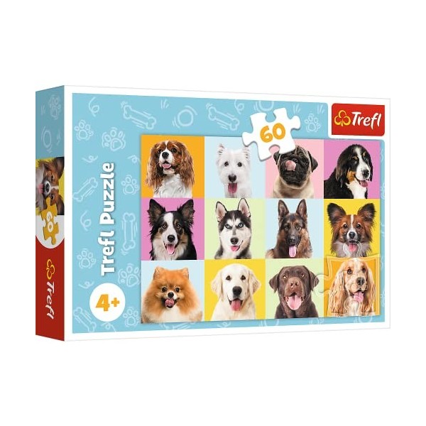 Trefl- Chiots Mignons 60 Pièces-Puzzles Colorés avec Les Animaux, Chiens, Collage, Divertissement Créatif, Jeu pour Enfants P